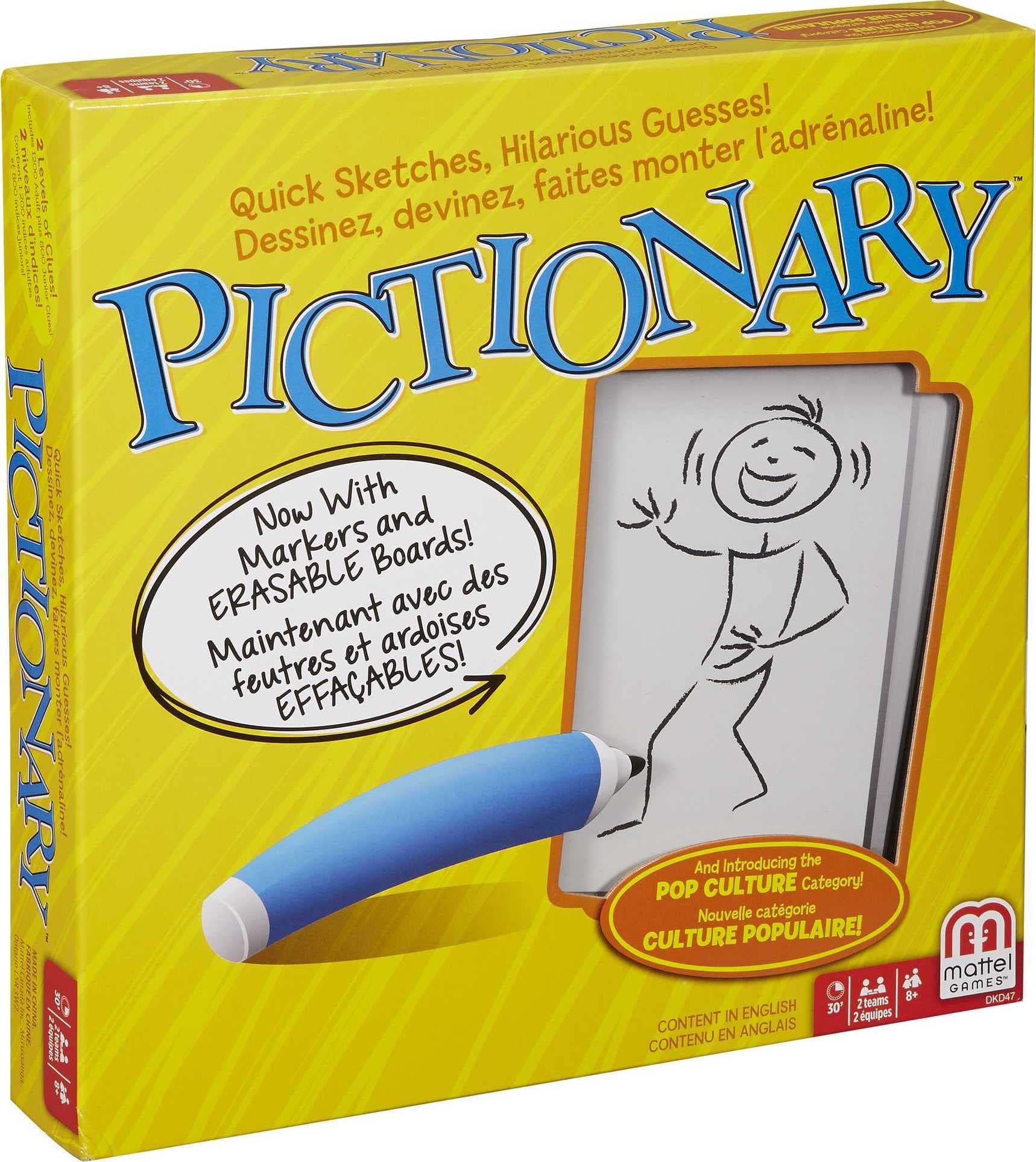 Mattel Games Pictionary Board Game, Drawing Game For Kids, Adults And Game Night With Dry Erase Markers And Boards