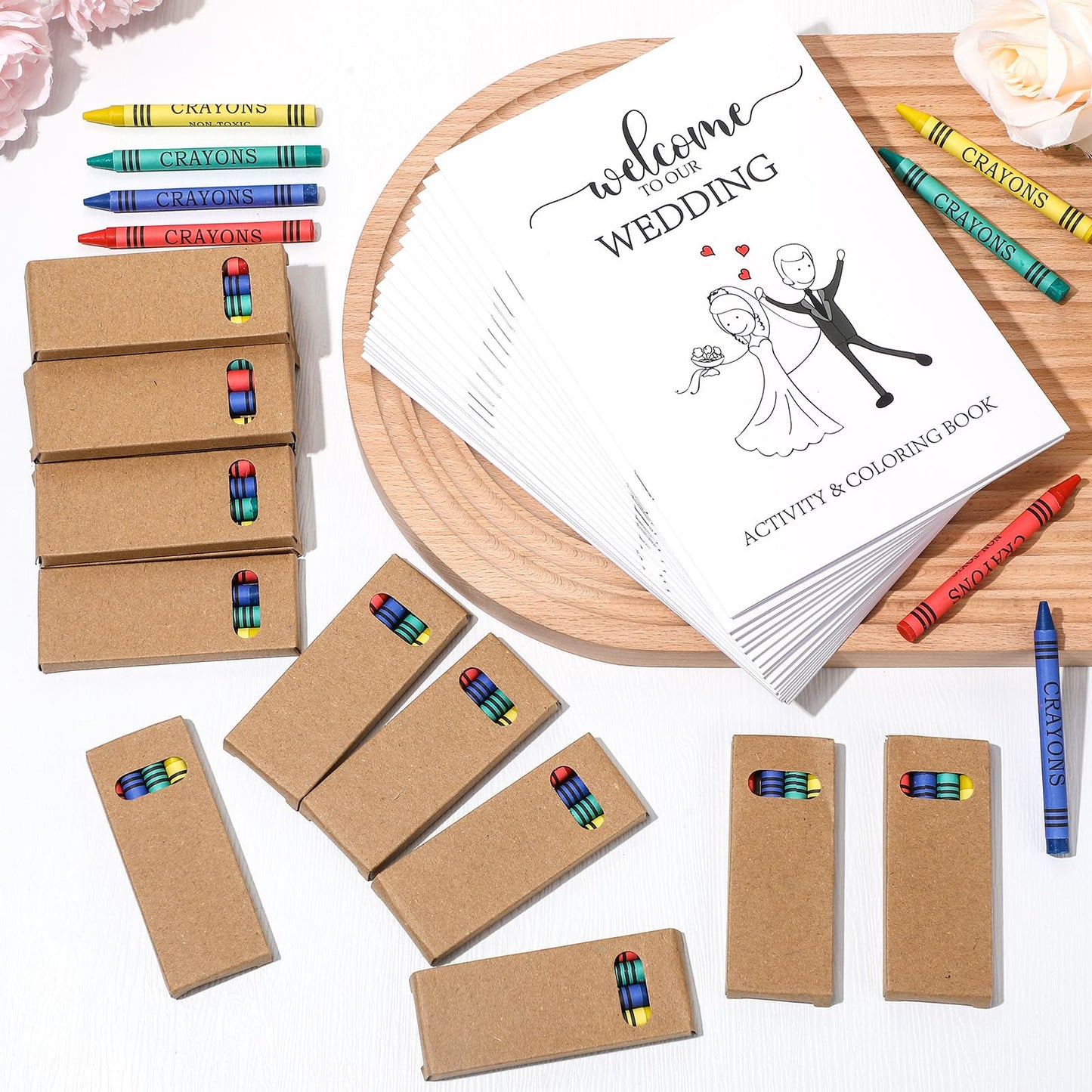 Fullhawl 40 Pcs Wedding Activity Set for Kids Include 20 Wedding Coloring Books 20 Crayons Wedding Gifts Kids Table Activities G