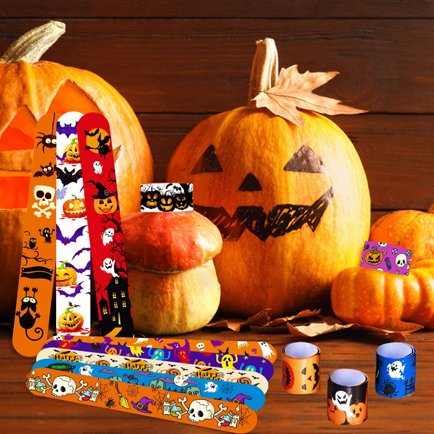 Halloween Slap Bracelets for Kids, 100 Halloween Bracelet Toys Bulk For Kids Girls Boys, Trick or Treat Party Favors, Exchanging