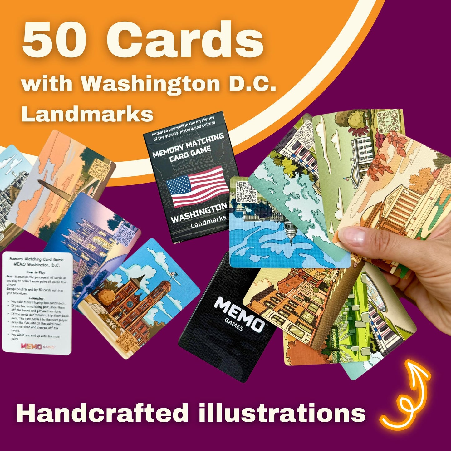 Memo Games Memory Matching Card Game - Washington, D.C. Landmarks - Fun & Educational Family Concentration Game For Teens, Adult