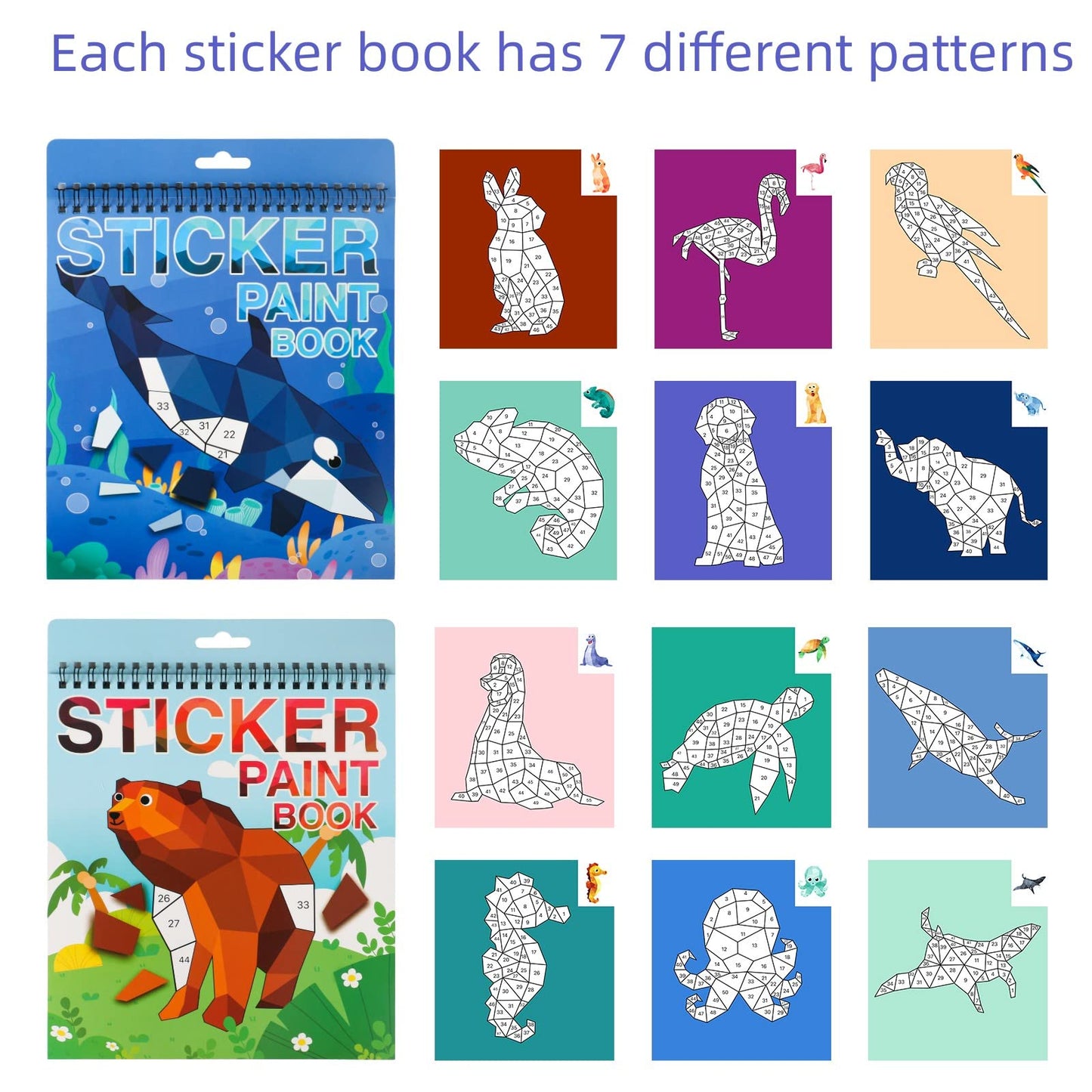 2Pcs Crafts For Kids Ages 4-8,8-10 Sticker Paint Number Books Sticker Books For Kids Animal And Ocean Stickers For Kids Birthday Easter Party Favor Road Plane Car Travel Activity (Ocean+Animal)