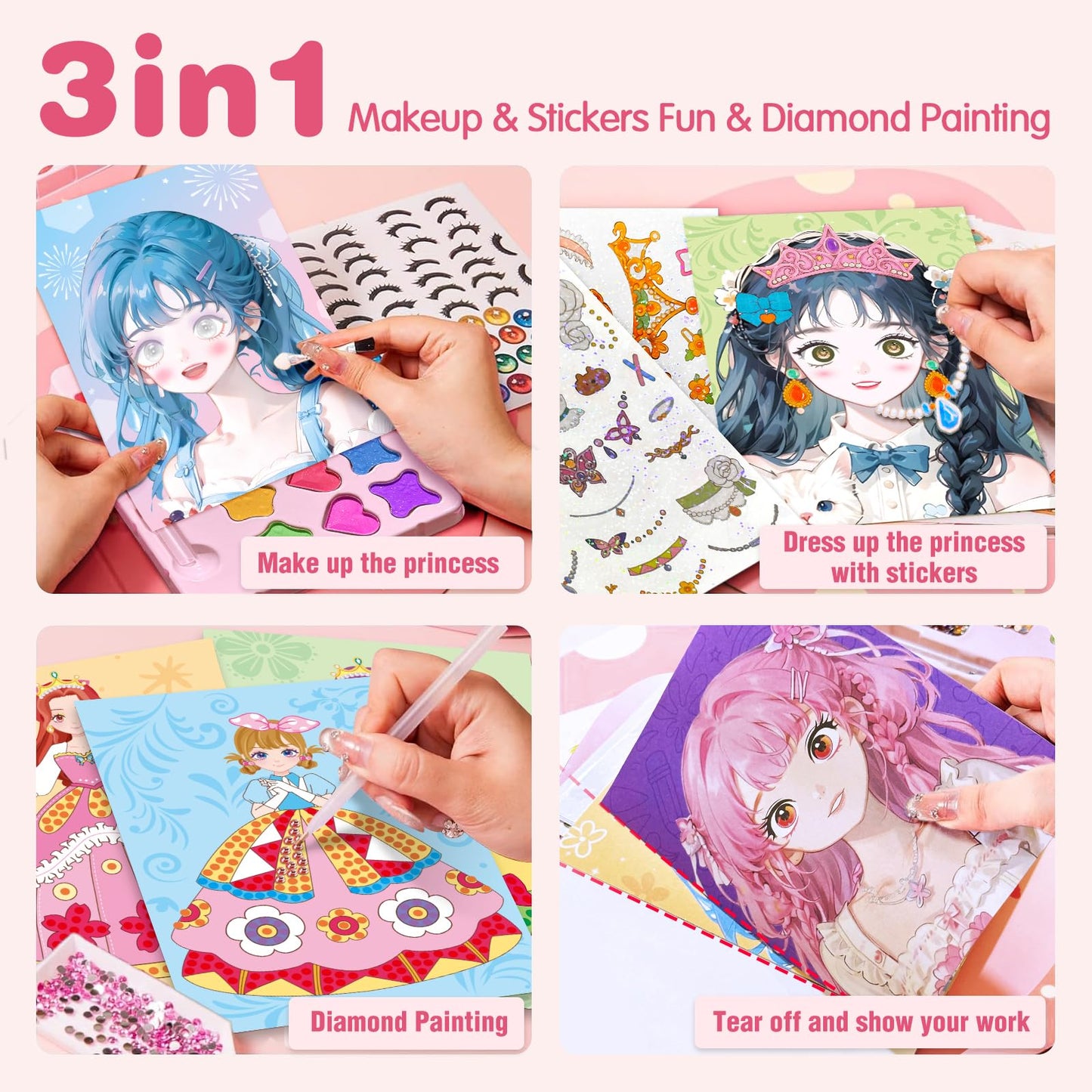 Zhoc Art Craft Activity For Kids, Paper Craft Kits - Paper Makeup Diy Girls Toy Kit With Diamond Painting & Princess Dress Up Se