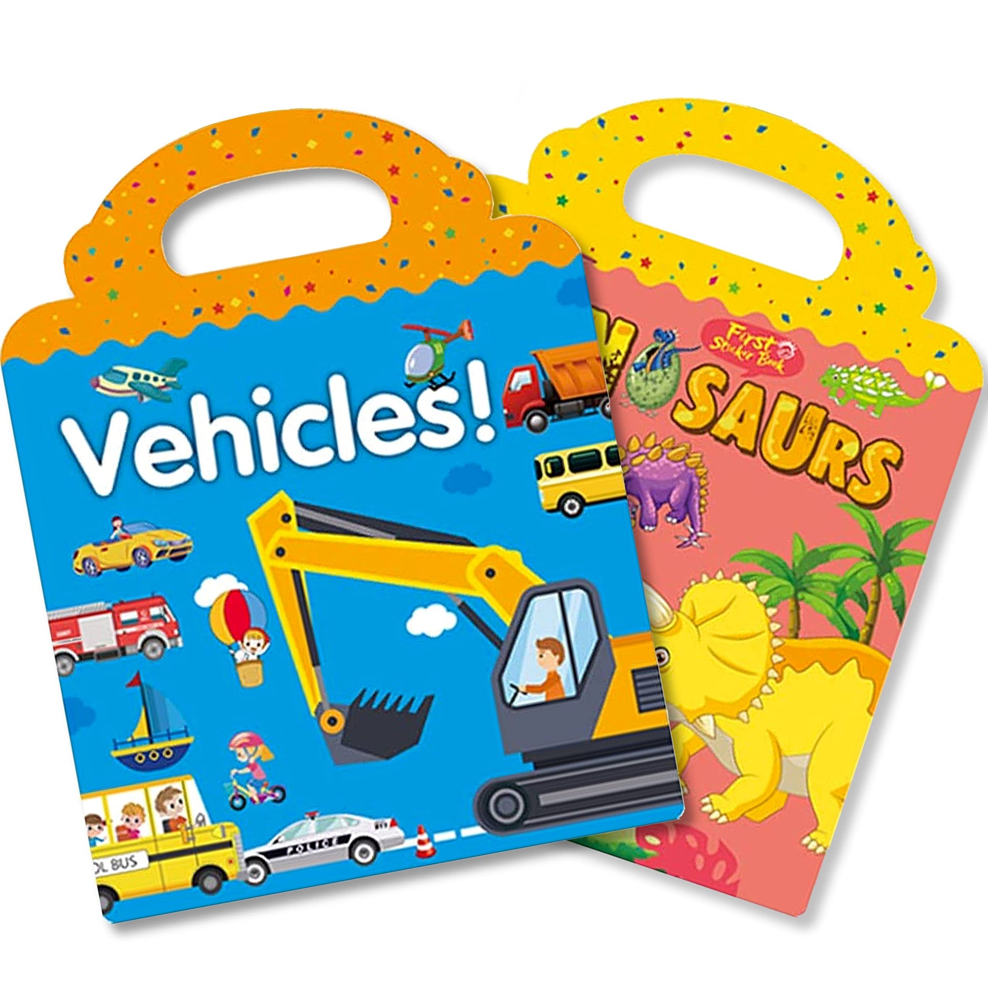 Ruson Reusable Sticker Book For Kids, 2 Sets Educational Learning Toys Travel Stickers Activity Books For Toddler Girls Boys Age 3+ Birthday Gifts - Vehicle & Dinosaur
