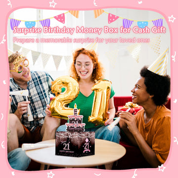Meiidoshine Sweet 21St Birthday Money Box For Cash Gift, Surprise Pull Out Money Gift Box With 100Pcs Transparent Bags - Fun Way