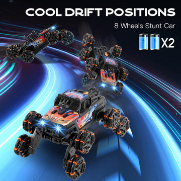 UrZoo 8 Wheels Remote Control Car, 2.4GHz Gesture Sensing RC Stunt Car with Spray & Cool Light for Kids 9-12 Year Old Christmas