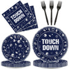 Football Party Plates And Napkins Supplies Kit Serve 25, Cowboy Navy Blue Football Rugby Tableware Kit Football Disposable Paper