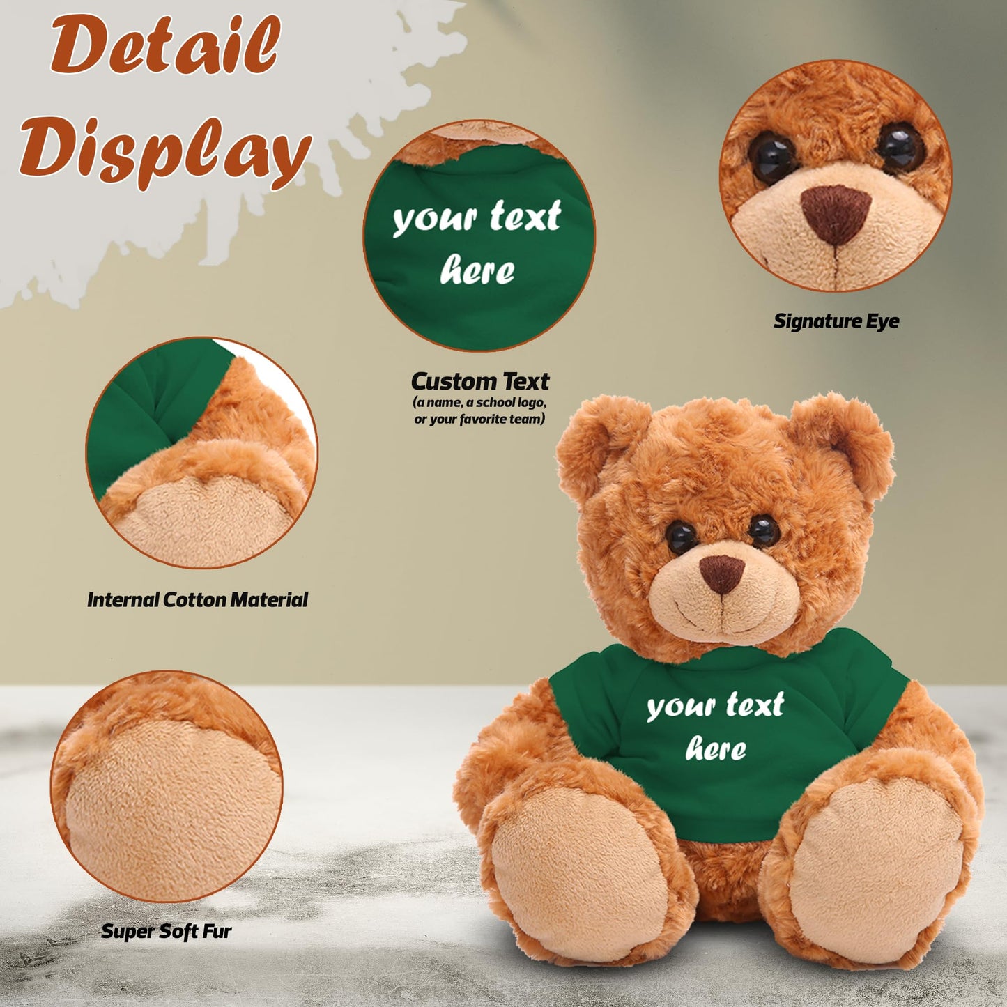 Plushland Teddy Bear 11 Inch, Stuffed Animal Personalized Gift - Great Present For Mothers Day, Valentine, Graduation, Birthday,Anniversary, Get Well,Christmas (Mocha Bear, Forest Green)