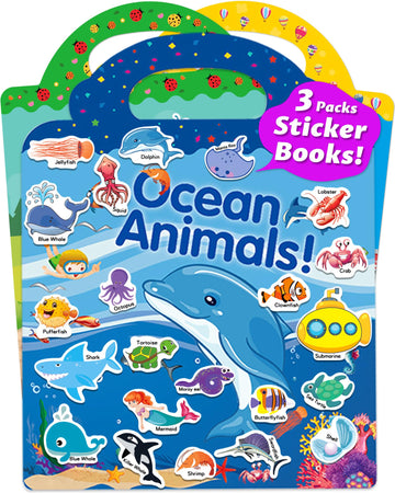 Walenced Reusable Sticker Book For Toddlers 2-4 Years, 3 Sets Stickers For Kids, Toddler Sticker Book Ages 1-3, 97 Pcs Toddler C