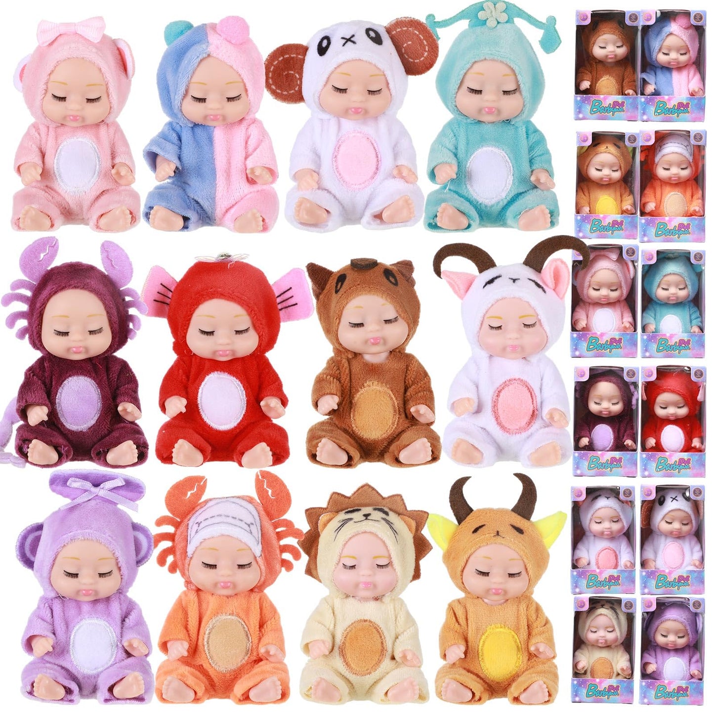 Hanaive 12 Pcs 4 Inch Mini Reborn Christmas Baby Doll Cute Christmas Doll Gifts Realistic Baby Doll With Animal Clothes Lifelike
