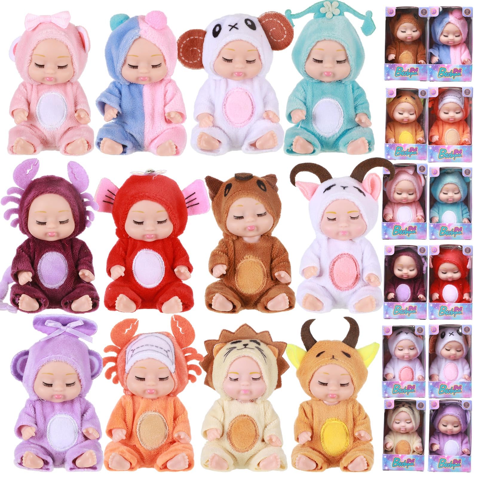 Hanaive 12 Pcs 4 Inch Mini Reborn Christmas Baby Doll Cute Christmas Doll Gifts Realistic Baby Doll With Animal Clothes Lifelike