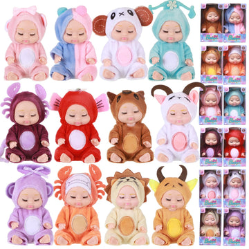 Hanaive 12 Pcs 4 Inch Mini Reborn Christmas Baby Doll Cute Christmas Doll Gifts Realistic Baby Doll With Animal Clothes Lifelike
