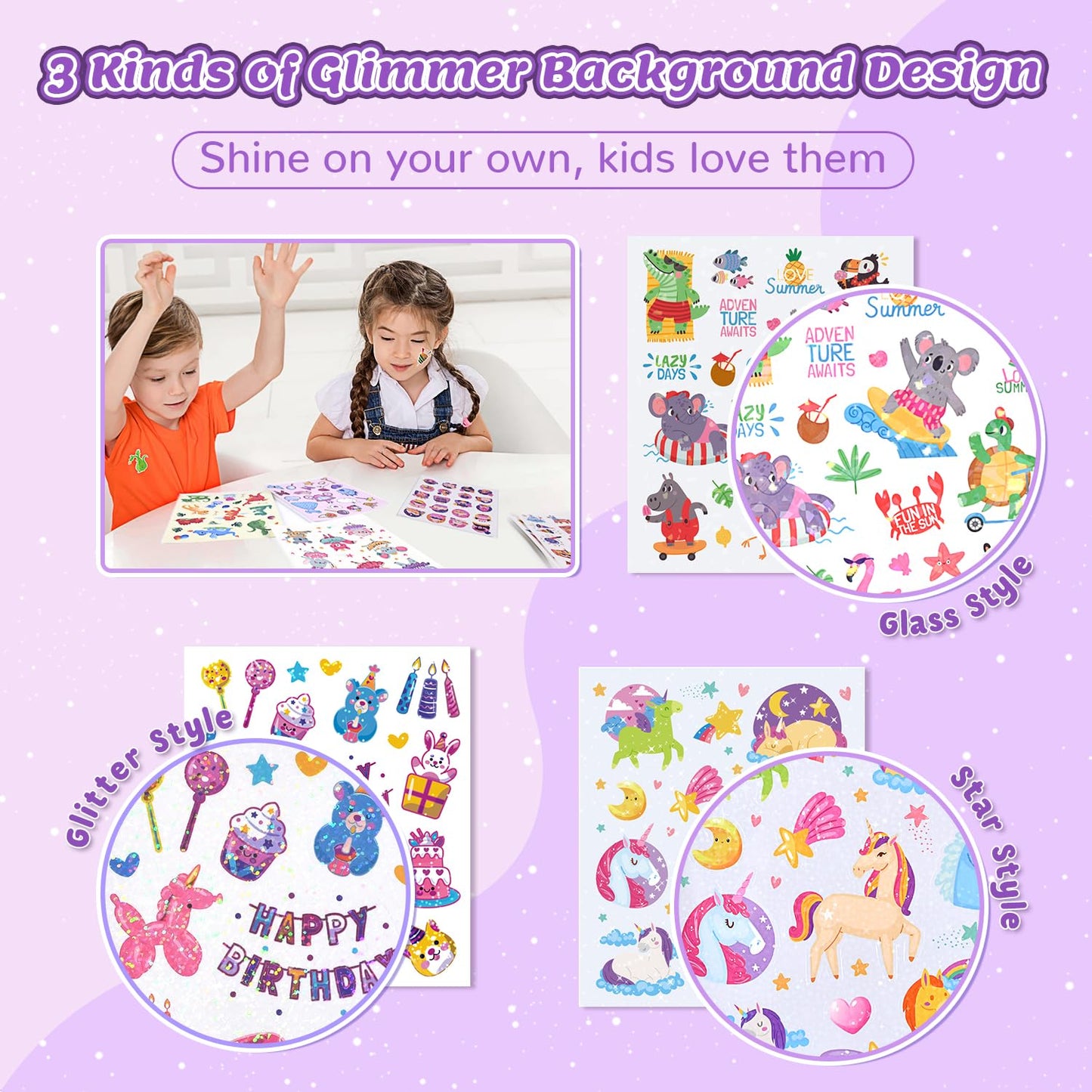 1000+ Holographic Stickers For Kids - 45 Different Sheets Of 3 Themes Craft, Animal, Fairy Tale And Birthday Party, Kids Sticker