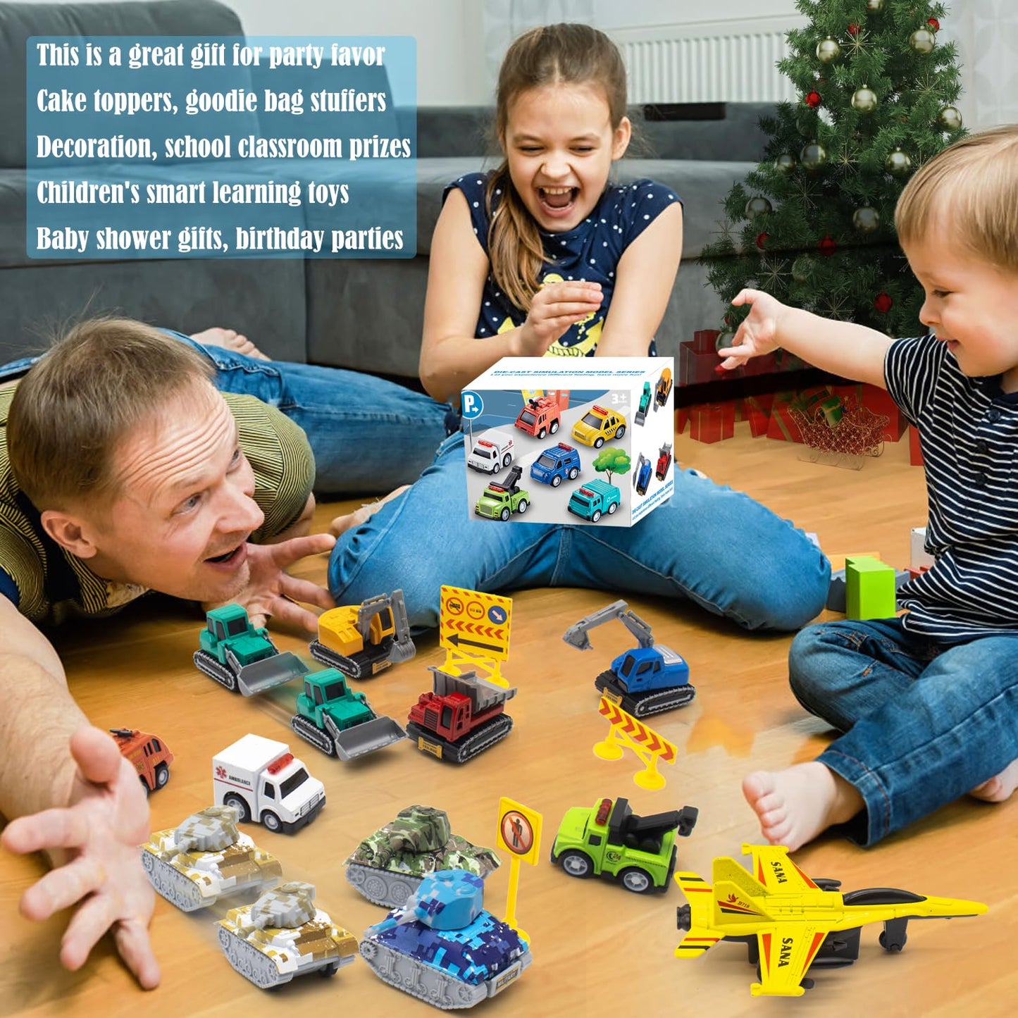 Mostop Die-Cast Mini Pull Back Cars - 18 Piece Toddler Toy Car Bulk Party Favor With Small Construction Vehicles - Car Pack - Pu