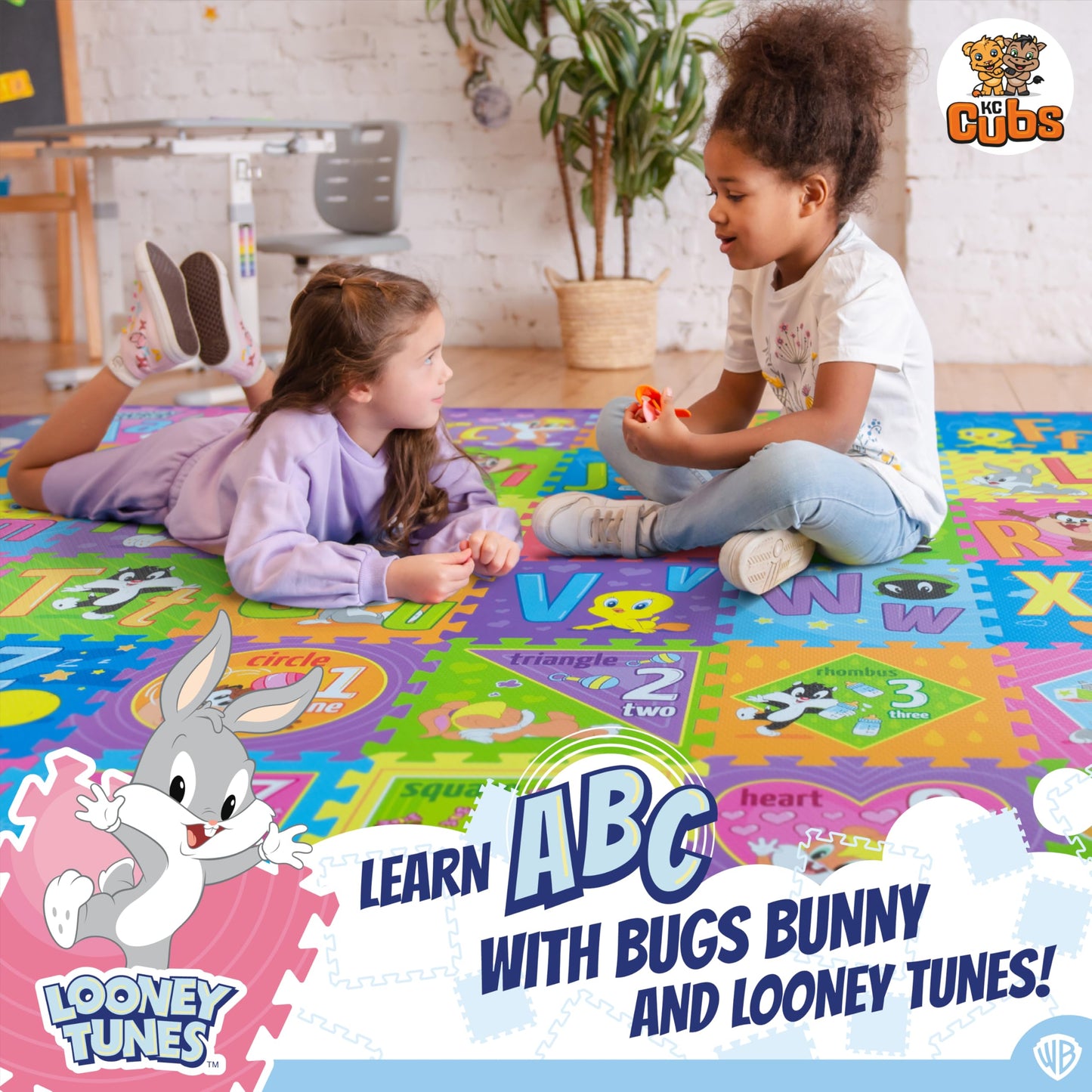 Looney Tunes ABC, Numbers & Shapes EVA Foam Puzzle Mat Non-Toxic Play Mat for Tummy Time, Kids Preschool & Nursery - 36 Tiles, 1