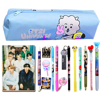KOBBET 12pcs BTS Stationery Gift Set for Girls BT21 Pencil Pouch, BTS A6 Diary with 100 Ruled Pages, BTS All Pen Pencil BTS The