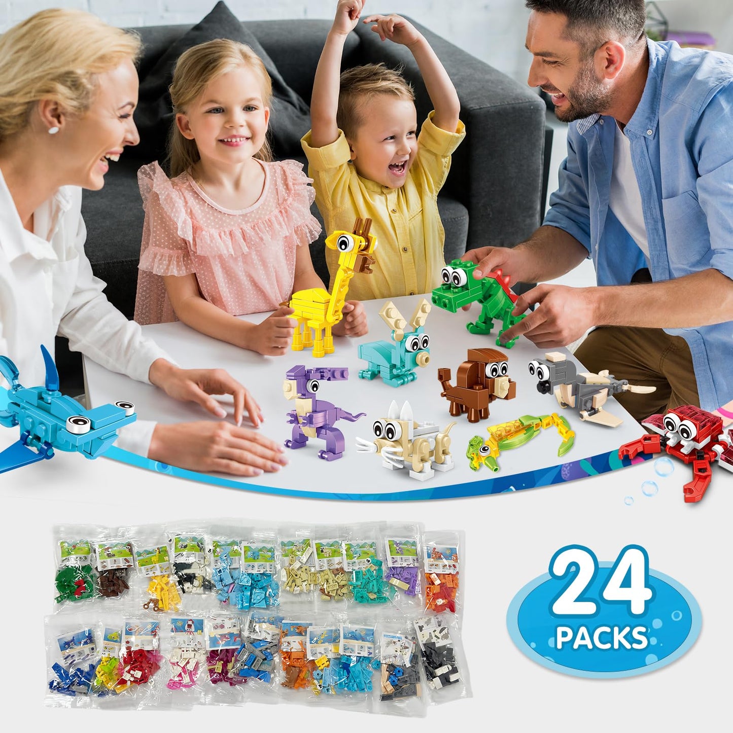 Imcuamk Building Sets 24 Packs Party Favors For Kids, 3 In 1, 72 Kinds Of Transformable Animal Building Block Toy, Goodie Bag St