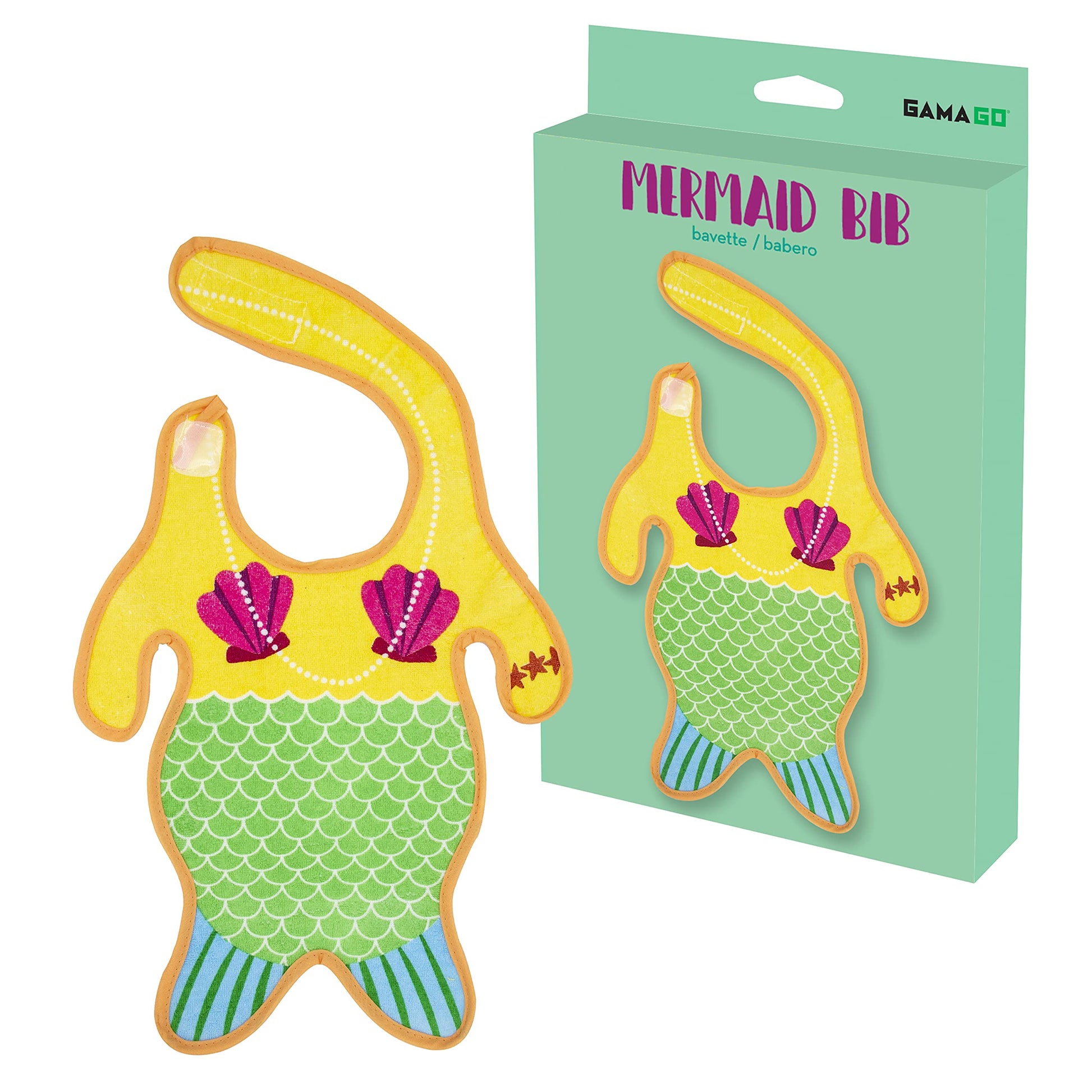 GAMAGO Mermaid Baby Bib - Adorably Funny Bib for Feeding, Drooling and Teething - Cute Terry Cloth Cover for Newborn Baby Boys, 