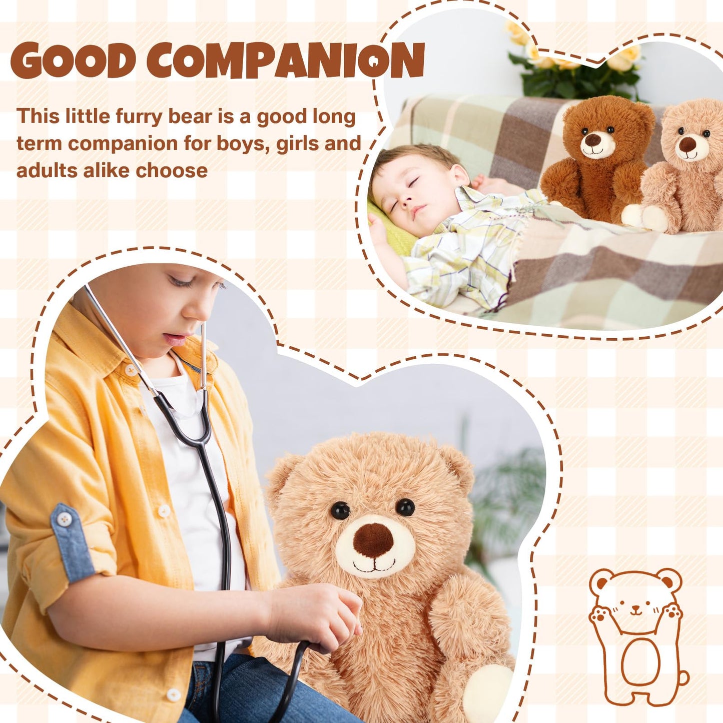Jenaai 8 Pcs 10 Inches Stuffed Animal Bear Bulk Valentine'S Day Gift Soft Cute Baby Shower Bear Small Stuffed Plush Toys For Gir