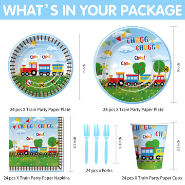 APOWBLS Train Birthday Plates And Napkins Party Supplies Dinnerware, Train Birthday Decorations, Plate, Cup, Napkin, Fork, Train