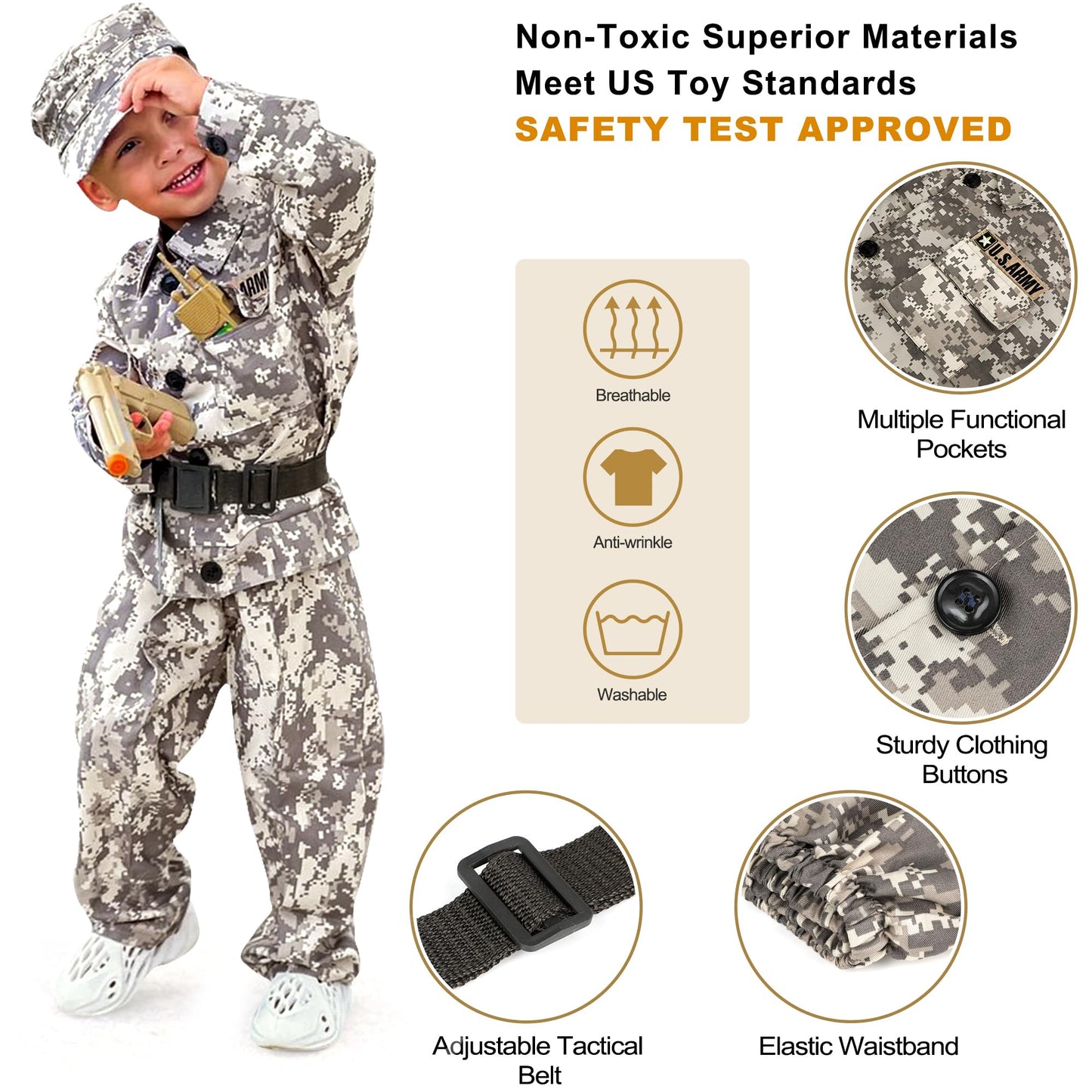 Innocheer Army Costume For Kids, Halloween Costumes For Boys Kids, Boys Military Soldier Costume For Boy Kids Age 3-6-8-10-12