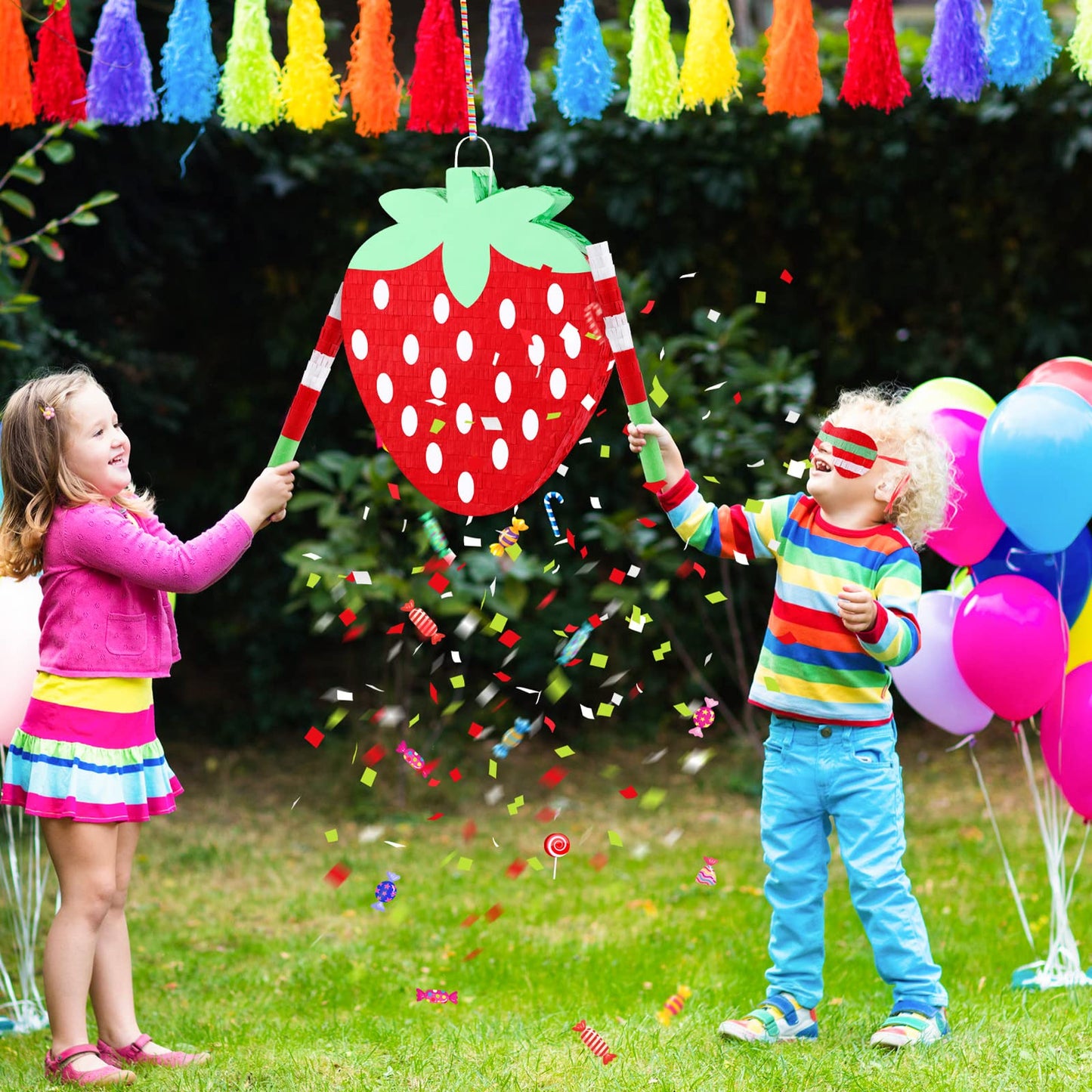Sosation Jungle Safari Pinata - 12.6x11.8x2.4 inches, Red Paper, Birthday Party Decorations with Blindfold, Bat, and Confetti
