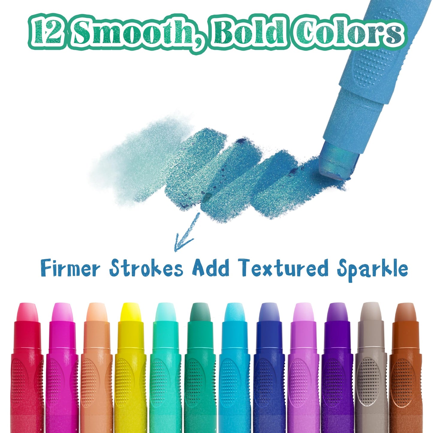 iCrayon 12 Colors Metallic Watercolor Gel Crayons - Non-Toxic, Washable, Twistable Glitter Crayons for Kids - 12 Count