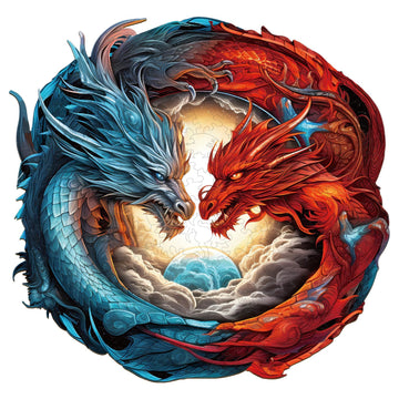Woodbests Wooden Puzzle For Adults, Yin-Yang Dragon Puzzle (S, 100Pcs, 8.5''X8.1'') Beautiful Wooden Box, Wooden Jigsaw Puzzles 
