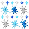 TONIFUL 18Pcs 22Inch Blue Silver Large Explosion Star Mylar Balloons and 10Inch Four Pointed Star Balloons Set for Christmas New