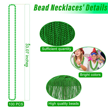 100PCS St Patricks Day Accessories, Green St. Patricks Day Beads Necklace, 33'' Round Beads Irish Saint Patricks Necklaces Costu