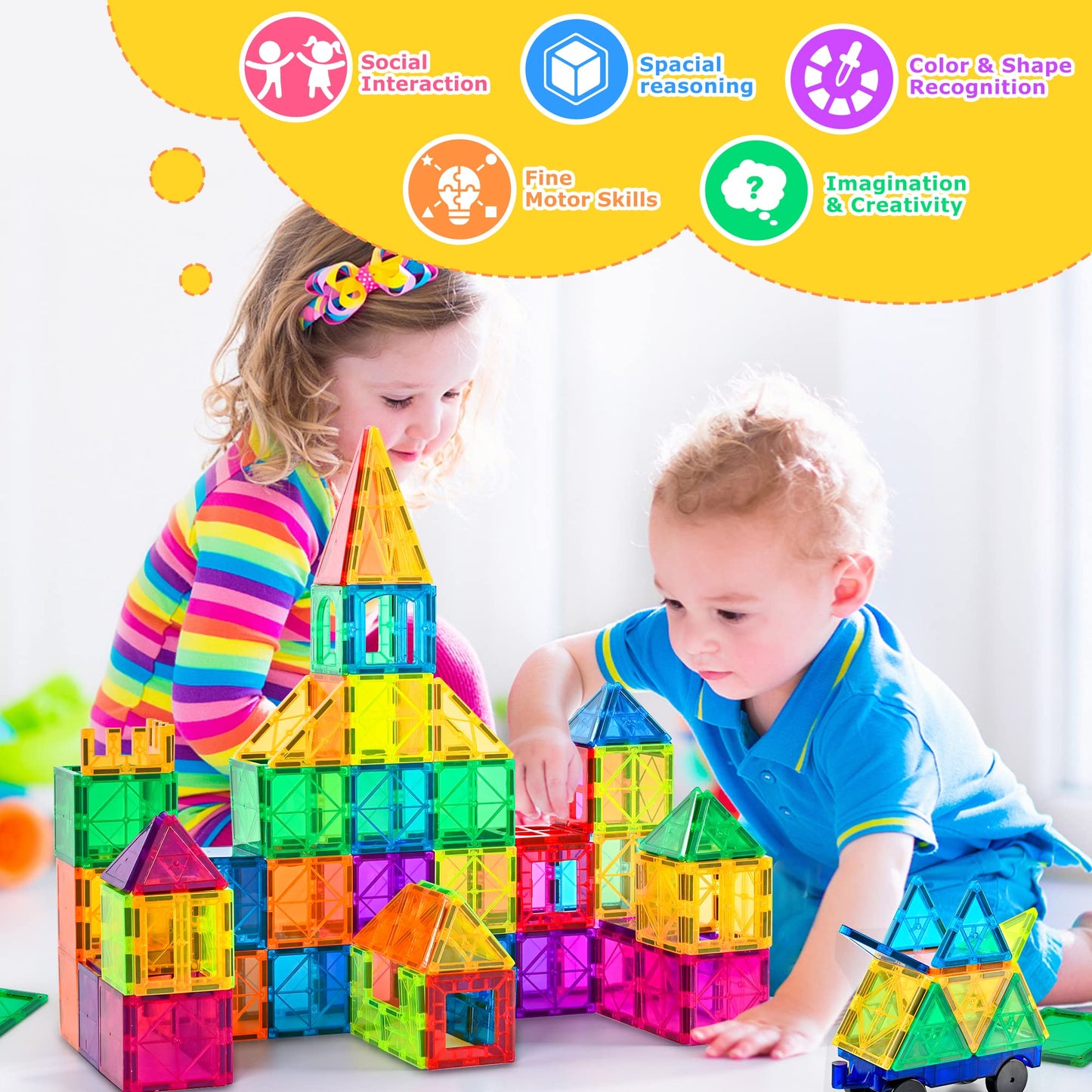 Cossy 120Pcs Magnet Tiles Magnetic 3D Building Blocks Set Educational Construction Toys For 3+ Year Kids With Stronger Magnets, Rivets-Fastened, Educational, Recreational, Conventional