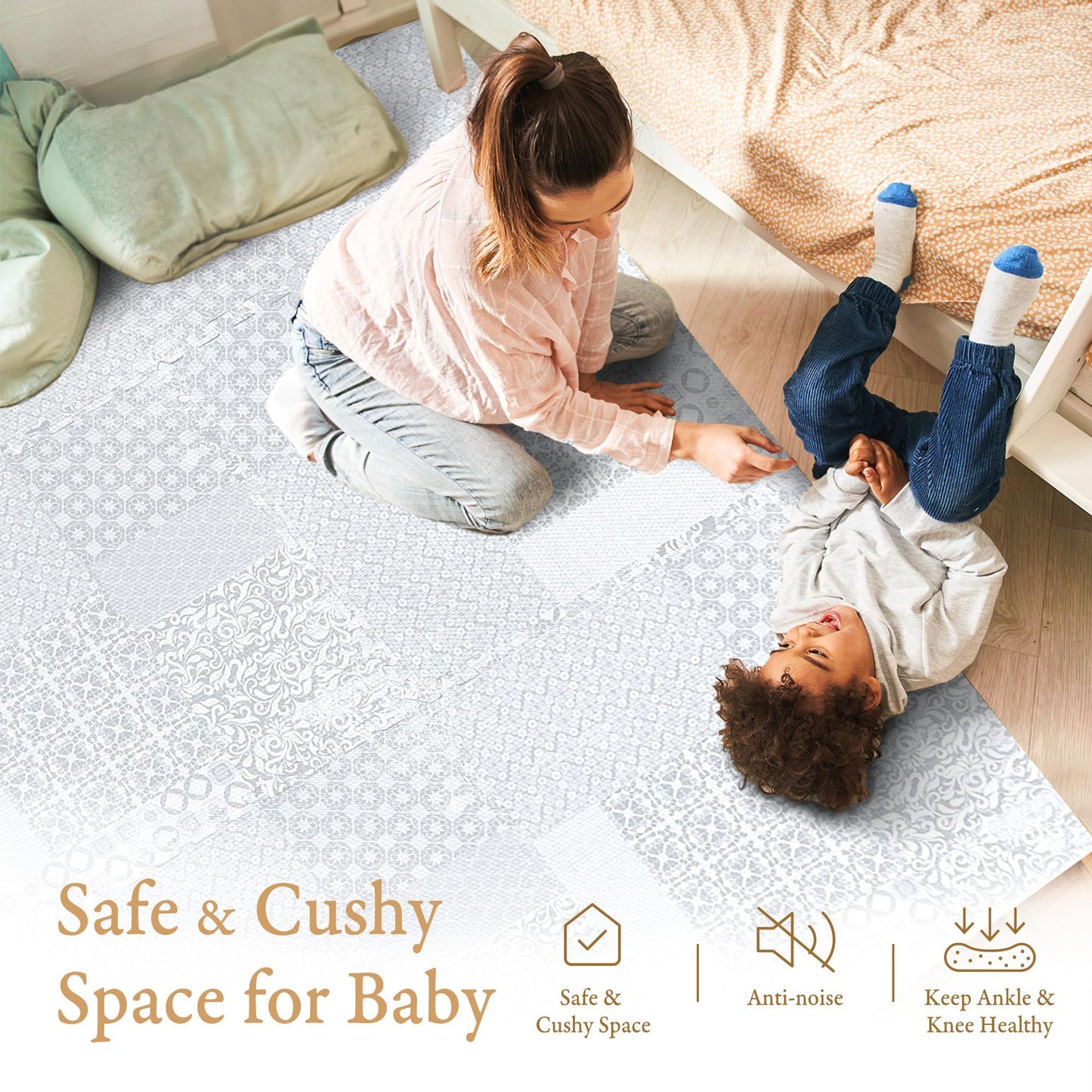 Popsykosy enhanced Exercise & Baby Foam Play Mats - Stylish & Large Non-Toxic Puzzle Floor Mat - 6 Tiles - Spacious 6ft x 4ft - Peel-Resistant Reinforced Version - Soft  Thick  Waterproof -Totem Gray