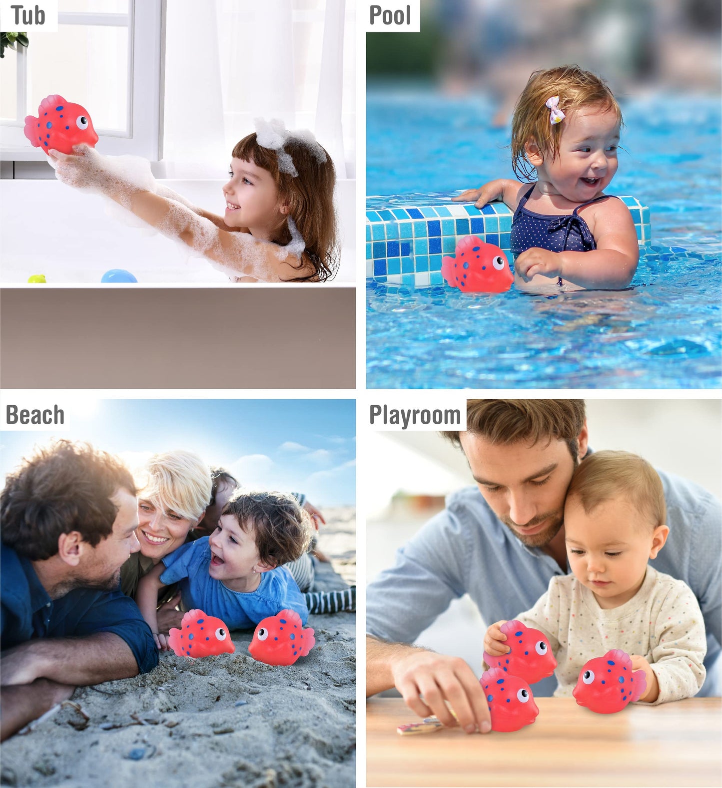 Dollibu Reef Fish Bath Buddy Squirter - Floating Pink Clown Fish Rubber Bath Toy, Water Squirting Bathtime Play For Toddlers, Cute Sea Life Animal Toy For The Bathtub, Beach, & Pool For Girls & Boys