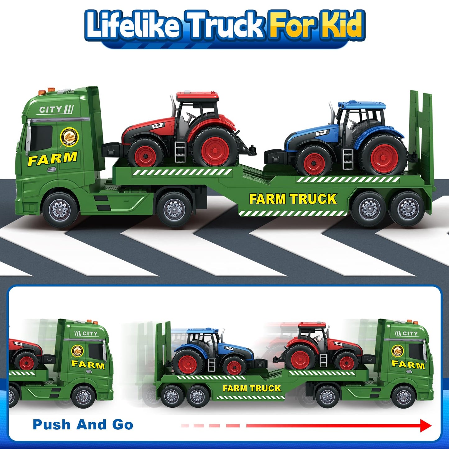 Springflower Toddler Boy Truck Toys, 25'' Large Farm Vehicles With Tractors, 3 In 1 Farm Truck Boy Toy, Christmas & Birthday Gif