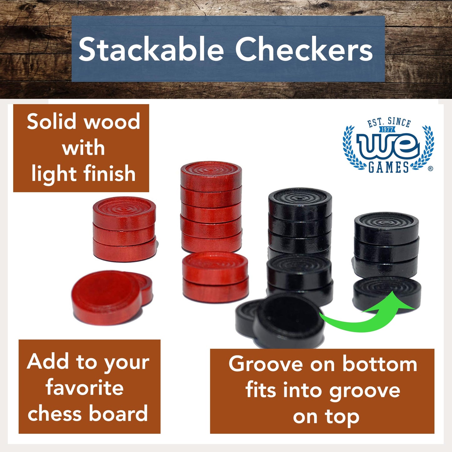 We Games Wooden Checkers Pieces With Drawstring Storage Bag - 24 Checker Pieces Only - Red & Black, 2-Inch Diameter