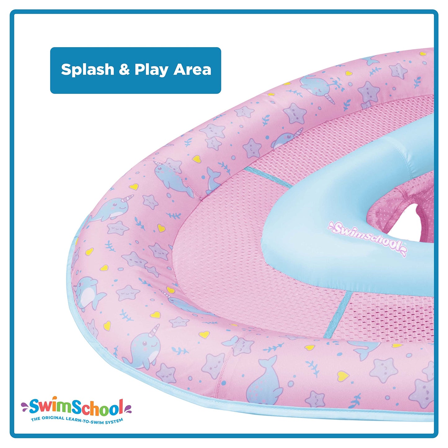 Swimschool Lil Narwal Baby Pool Float - 6-24 Months - Infant Swim Float With Splash & Play Activity Center And Safety Seat - Pin