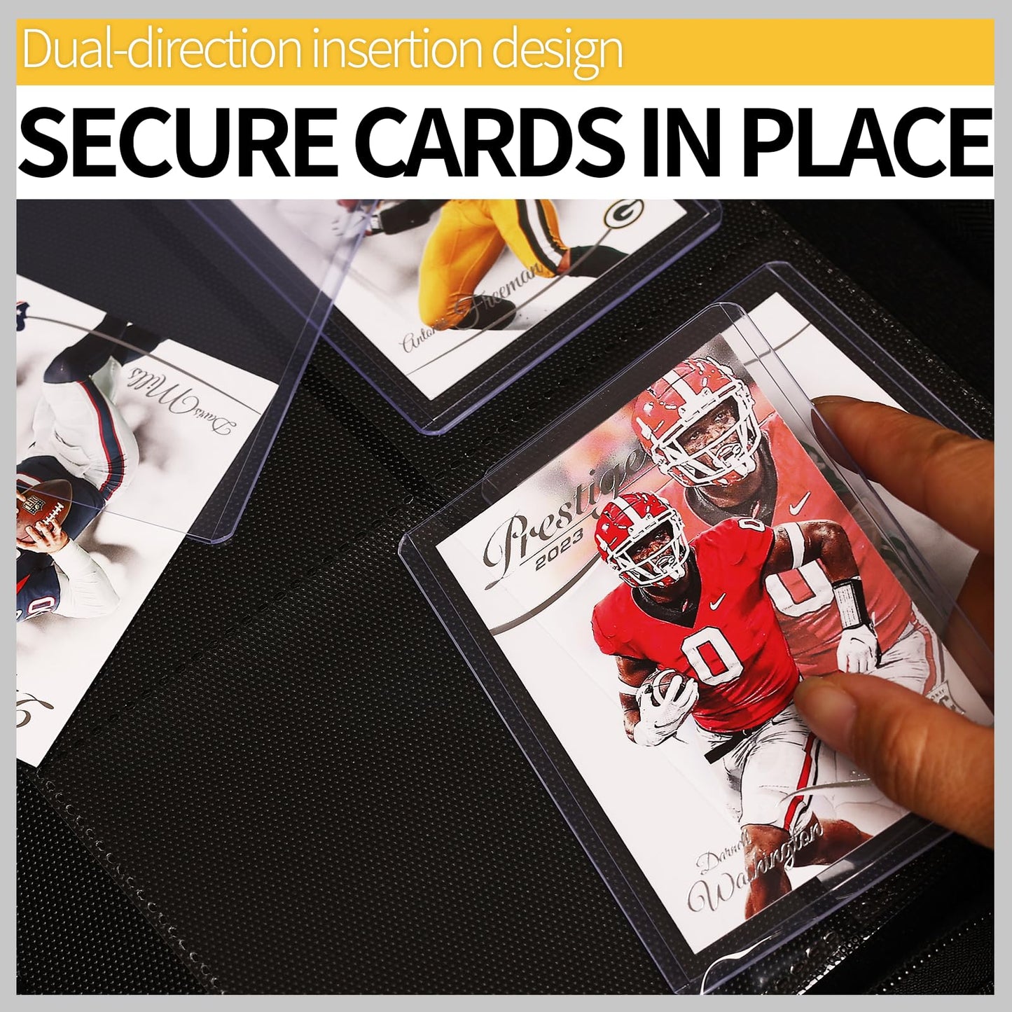 Yodamiack Top loader Binder - Holds 128 Cards in Toploaders for 3  x 4  Portable Card Binders Waterproof PU Leather  Ringless Double-Sided Pages (4 pocket  Carbon Black)