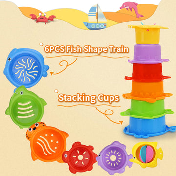 Sltbeh Baby Bath Toys For Kids Ages 1-3, 13 Pcs Bathtub Toys For Babies 6-12-18 Months, Mold Free Bath Boat With Stacking Cup &