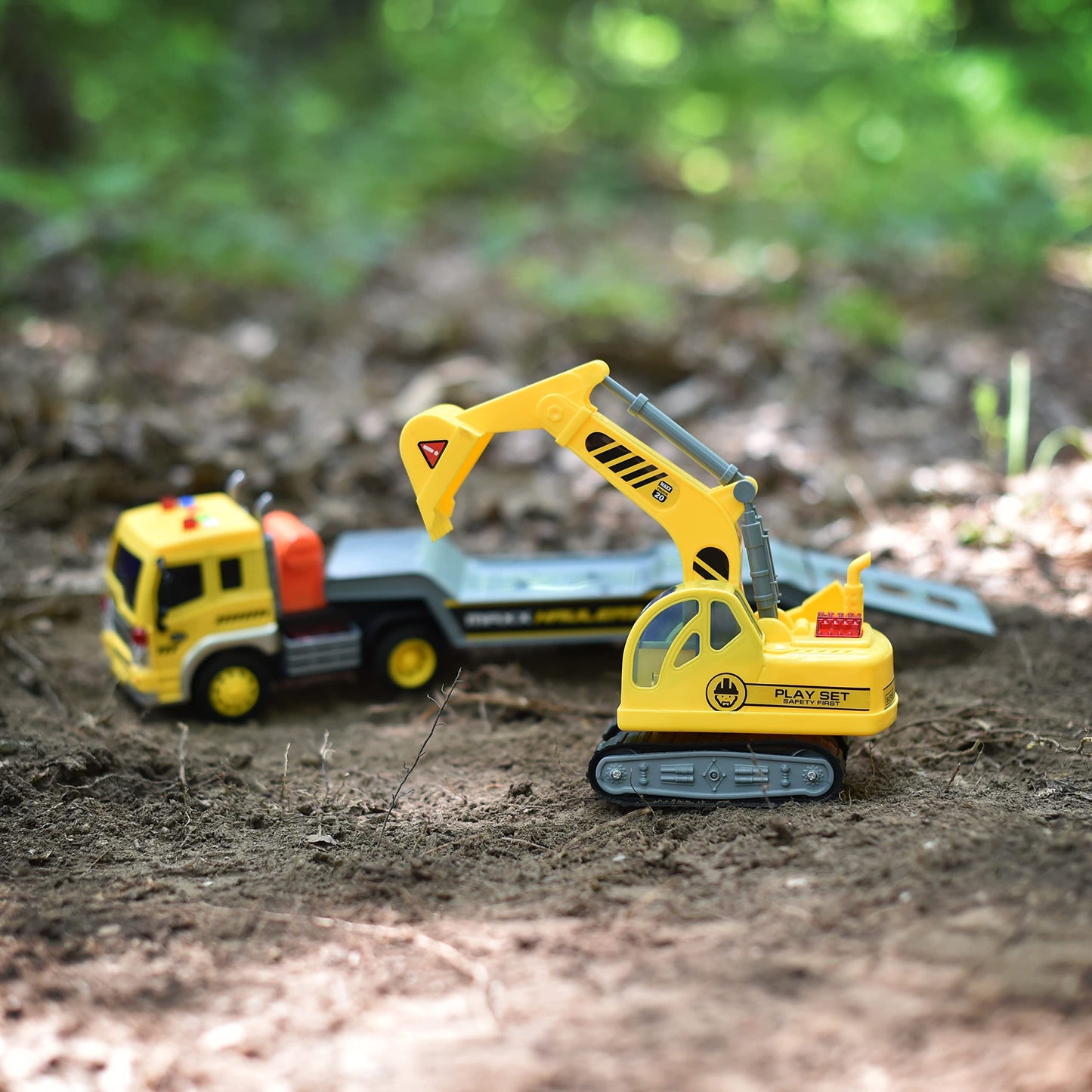 TOYTHRILL Tow Truck with Excavator Toy for Boys 2+ Year Old, Construction Truck Toy with Excavator, Semi Truck with Lights and S