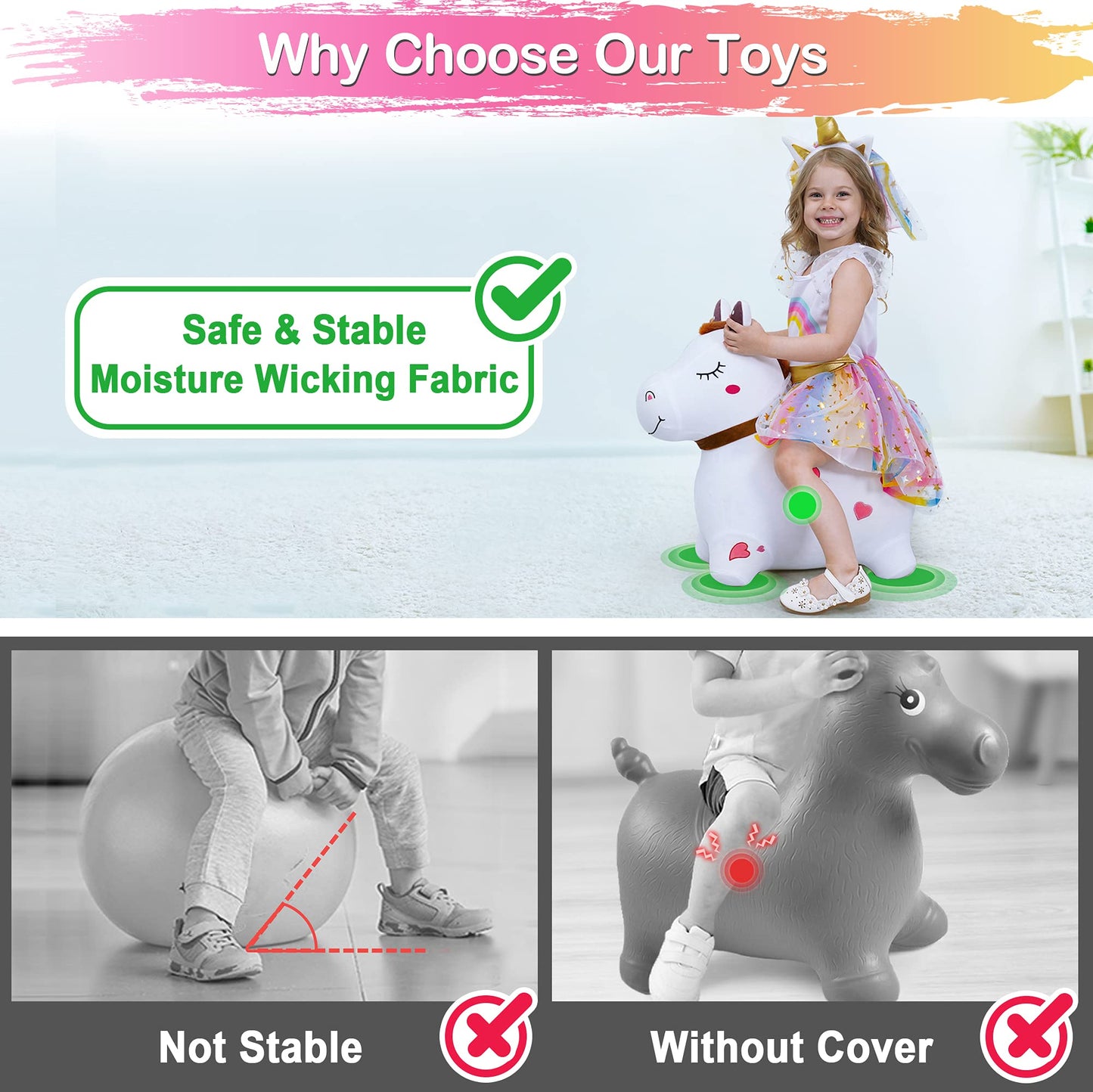 iPlay, iLearn Bouncy Pals Inflatable Hopping Horse Toy, Plush, Large, White, Birthday Gift for Toddlers 18-24 Months, 2-5 Years