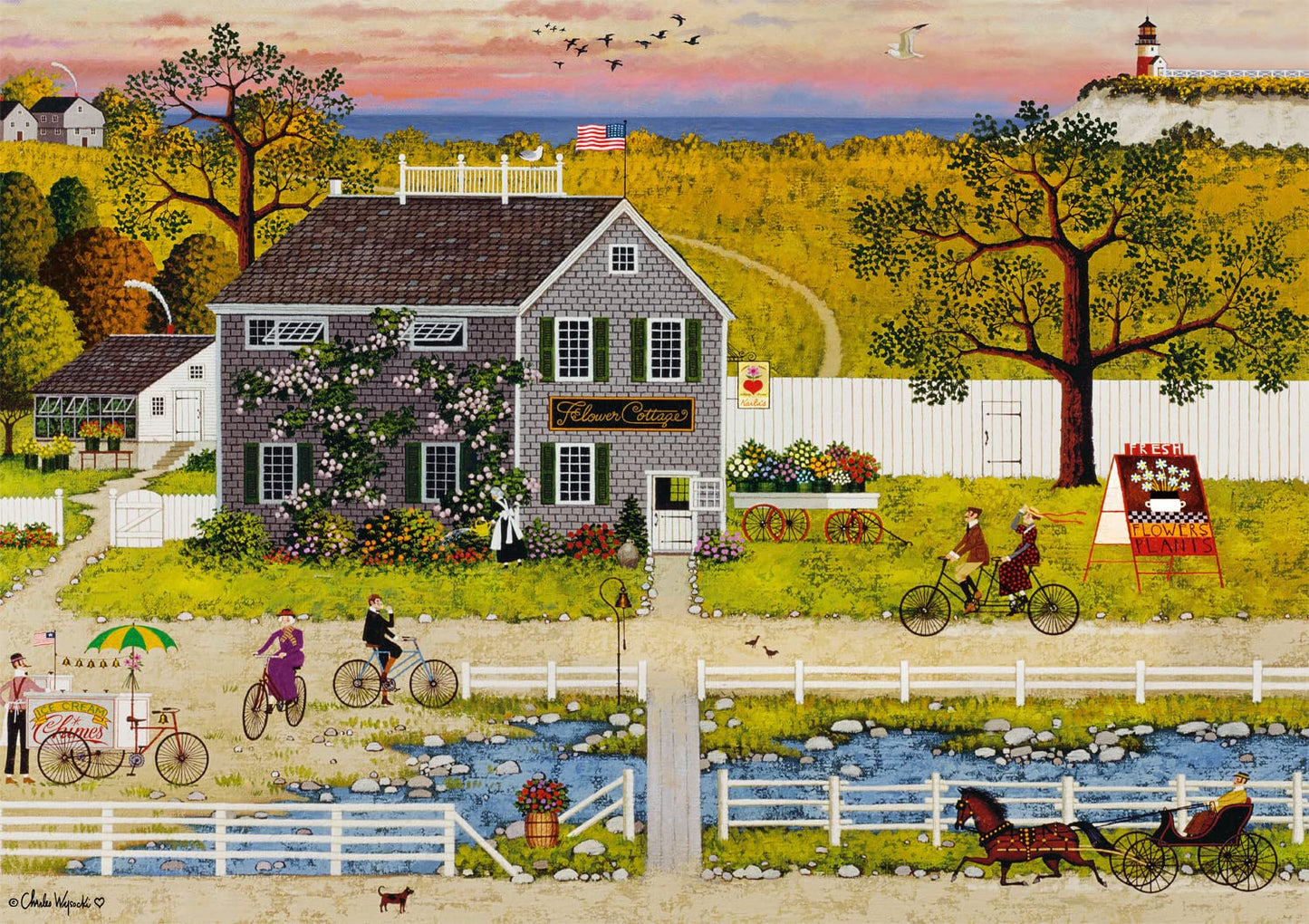 Buffalo Games - Charles Wysocki - Nantucket Flower Shop - 300 Piece Jigsaw Puzzle For Adults -Challenging Puzzle Perfect For Gam