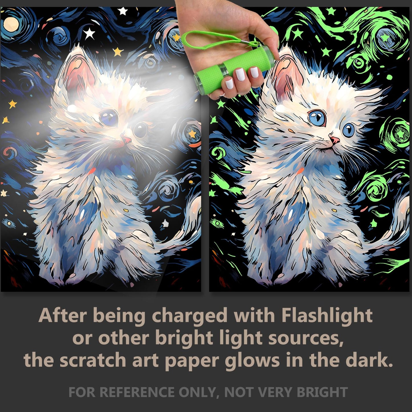 AP ARTSPER 2 Pack Night Glow Scratch Art Rainbow Painting Paper, Magic Glow-in-The-Dark Scraping, Van Gogh Style Creative Craft