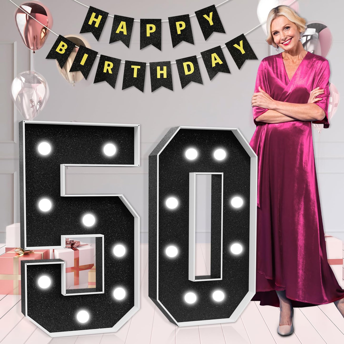 Imprsv Marquee Numbers Black 50Th-Birthday Decorations: Large 3Ft Light Up Number 50 Birthday Decoration For Women Men Fifty Yea