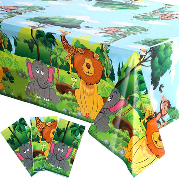 Tatuo 3 Pcs Jungle Animal Party Tablecloth 54 x 108 Inch Safari Animals Table Cover Plastic Zoo Jungle Wild Creatures Printed Di