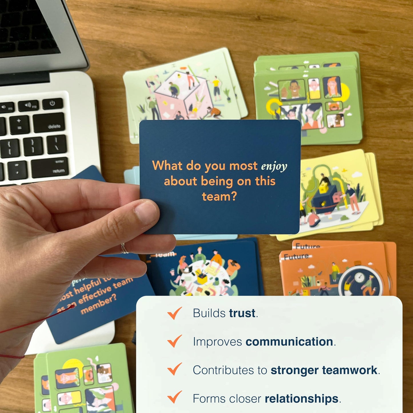 FLUYTCO Team Building Card Game - 150 Ice Breakers & Conversation Starters - Multicolor, Paper for Office Activities and Training