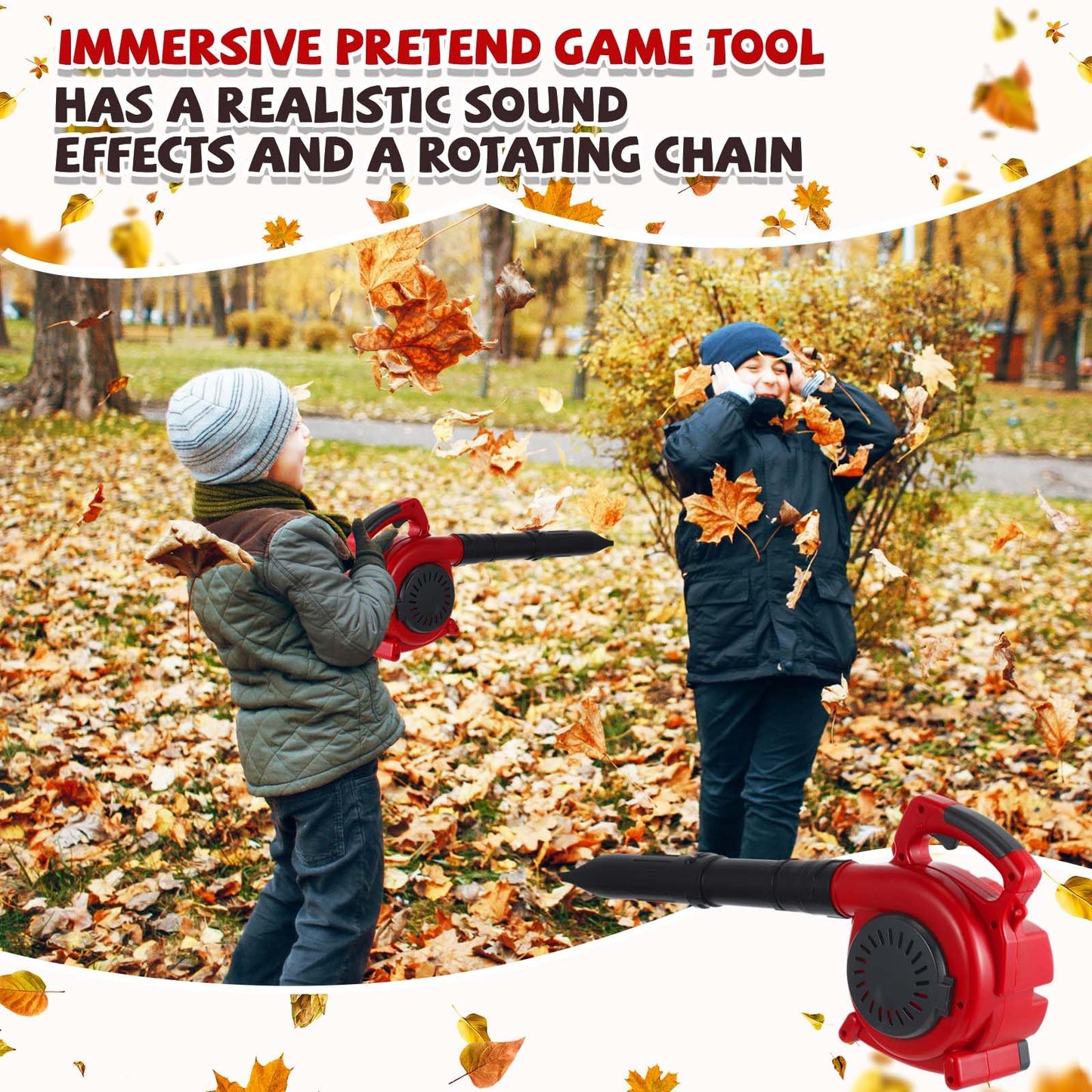 Arrowbash 2 Pcs Toy Gardening Tool Set for Kids Toy Leaf Blower Lawn Trimmer Chainsaw Battery Powered Gardening Tool Set with Lights and Sounds Gift for Boys Girls (Classic Style)