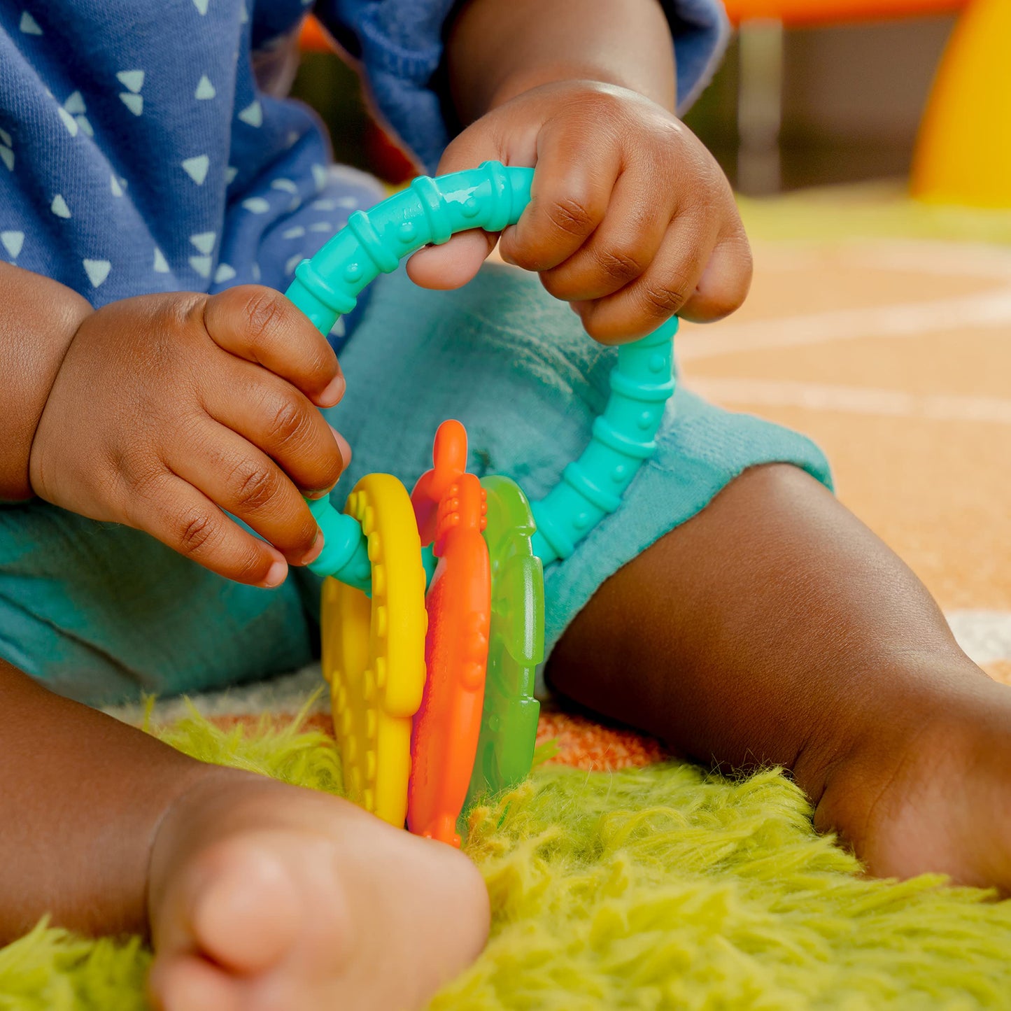 Bright Starts Silicone Teething Ring - BPA-Free Monkey, Leaf, Banana - For 3 Months+ - Model 13078