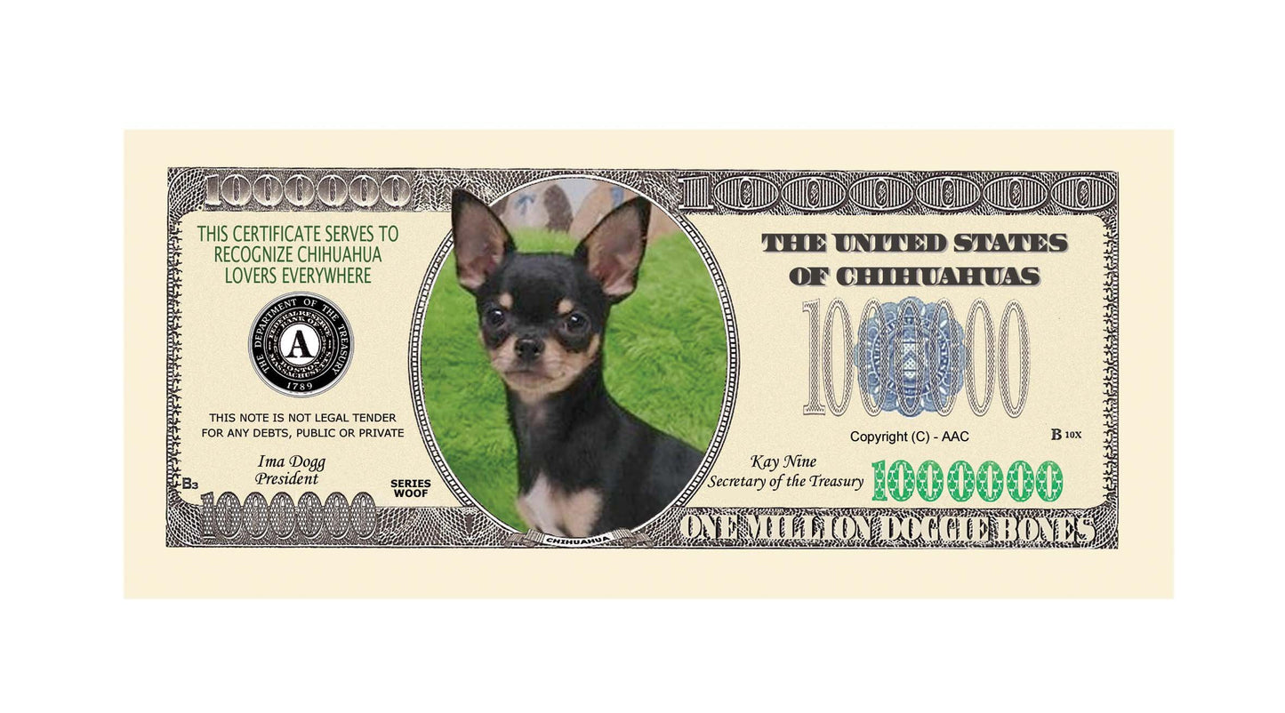 American Art Classics Chihuahua Million Dollar Novelty Bill Collectible - Collectible Novelty Million Dollar Bill In Currency Holder - Fun Gift For Chihuahua Lovers