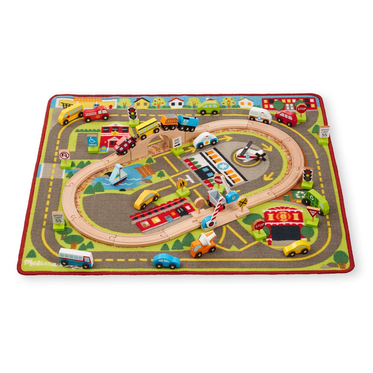 Melissa & Doug Deluxe Multi Vehicle Activity Rug - Multi, Model 96154, Wood Material