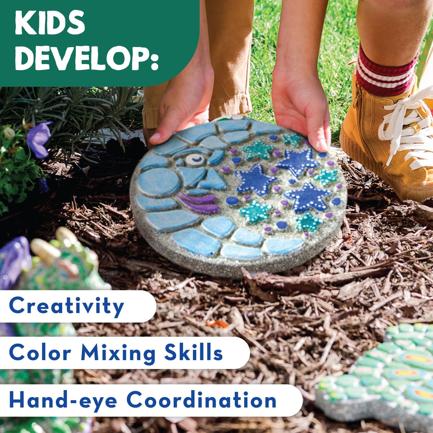 MindWare Paint Your Own Stepping Stone Kit - Mosaic Moon and Stars - Kits Include Paint and Brushes -