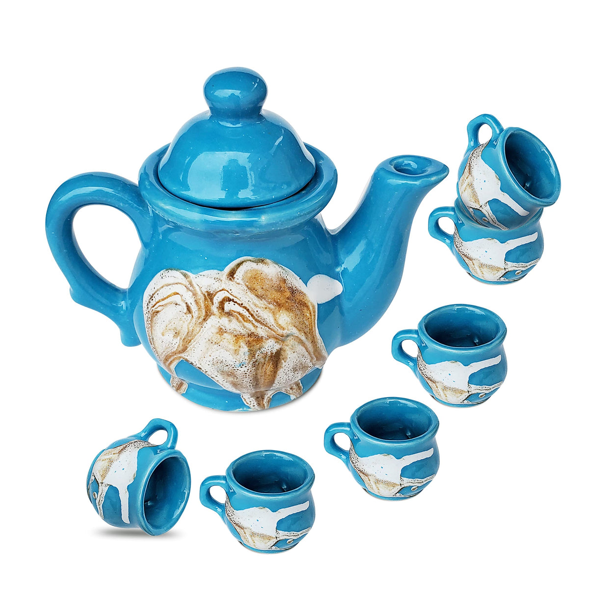 Pure Source India Ceramic Tea Set for Kids  1 Kettle/Pot and 6 Cups, Toy Tea Set